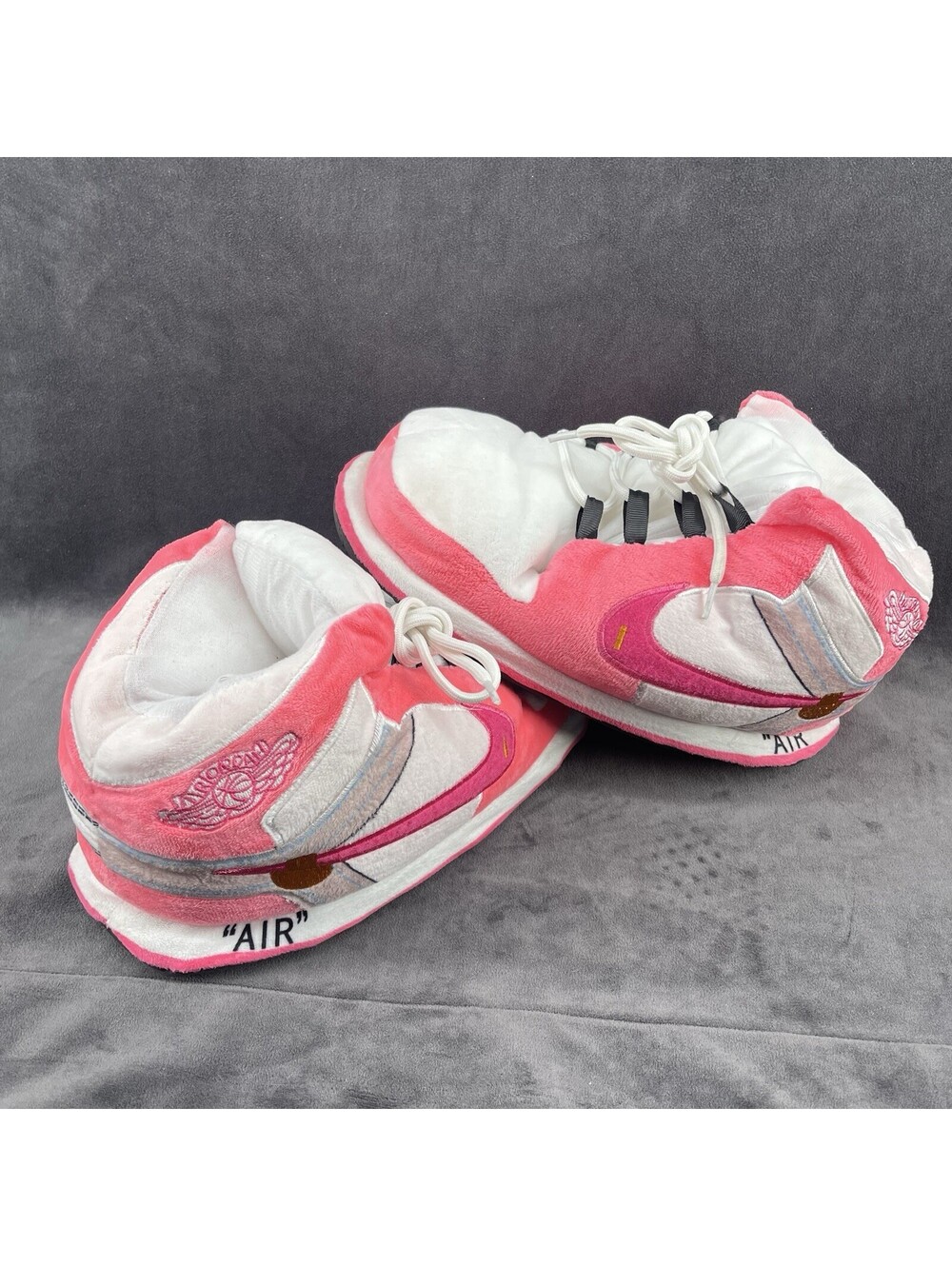 Pink White Plush Sneaker Slippers Jordan Style Fuzzy Unisex Size 36-44